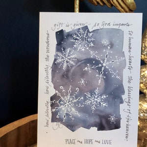 Cartes de Noël de calligraphie aquarelle flocon de neige, cartes PLIANTS lourdes de 5 x 7 pouces artisanales, lot de 20 avec enveloppes A7 blanches, joints assortis en option