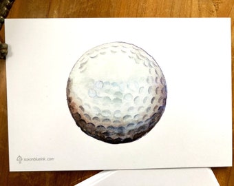 Golf ball notecards, 4x6” heavyweight 14pt FLAT (not bifold) blank cards, set of 12 w/ your choice envs
