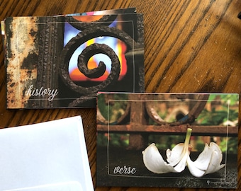 Rusty "Verse" "History" notecards, travel photography designs, 4x6” hvyweight 14pt flat blank cards, set of 12 w/ env