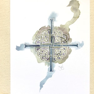 Cartões de notas da Cruz Celta em aquarela verde-sálvia, 4x6” de peso pesado, 14pt, cartões em branco de painel plano, conjunto de 12