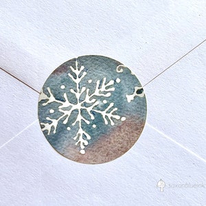 Weihnachten Schneeflocke Umschlag Aufkleber, Winter Aquarell für passende Karten, Set mit 20 (NUR Aufkleber) 1,5 Zoll runden Urlaub, Hochzeitsaufklebern