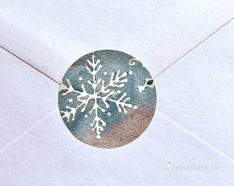 Christmas Snowflake Envelope Seals, winter watercolor for matching cards, set of 20 (seals ONLY) 1.5 inch round holiday, wedding stickers