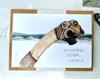 Viking Ship notecards, 4x6” heavy 14pt FLAT (not bifold) blank cards, set of 12 with envelopes, Invading Your Space