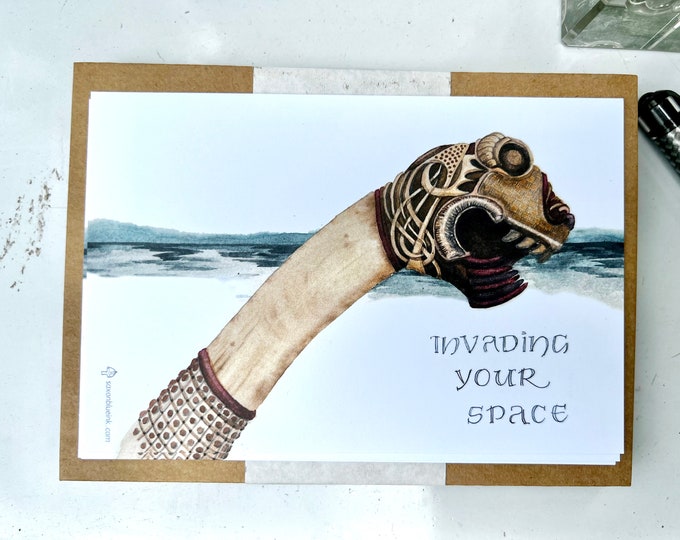 Viking Ship notecards, 4x6” heavy 14pt FLAT (not bifold) blank cards, set of 12 with envelopes, Invading Your Space