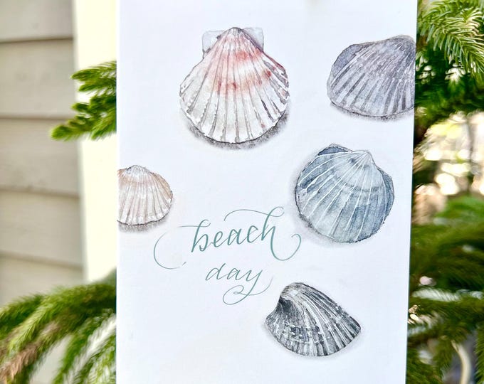 Beach Day watercolor art notecard set, 4x6 FOLDED heavy 14 pt blank cards, set of 12 w/ matching self-seal envelopes
