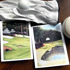 Notitiekaarten Masters Golf Course, 4 x 5,5 GEVOUWEN blanco executive kaarten, set van 12 met kaart, 6 van elke versie