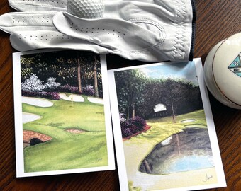 Masters Golf Course notecards, 4x5.5 FOLDED executive blank cards, set of 12 w/env, 6 of each version