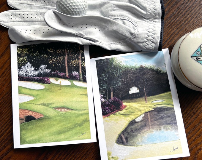 Masters Golf Course notecards, 4x5.5 FOLDED executive blank cards, set of 12 w/env, 6 of each version