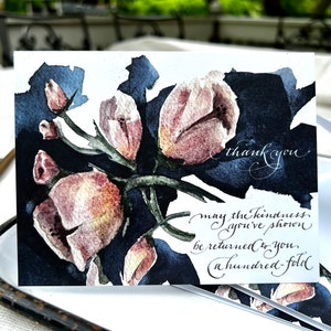 Bloemen bedankbriefje kaartenset, 4x5,5 gevouwen blanco, Moge de vriendelijkheid aan u worden teruggegeven, sets van 8 of 18 met enveloppen