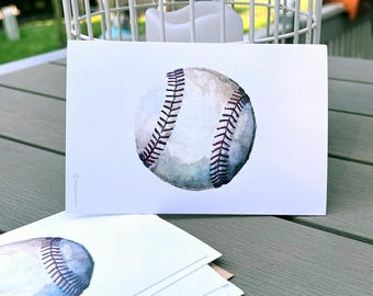 Baseball FLAT Panel notecards, 4x6” NEW edition super-heavy 16pt (not bifold) blank back matte finish, set of 12 with envs, opt white/kraft