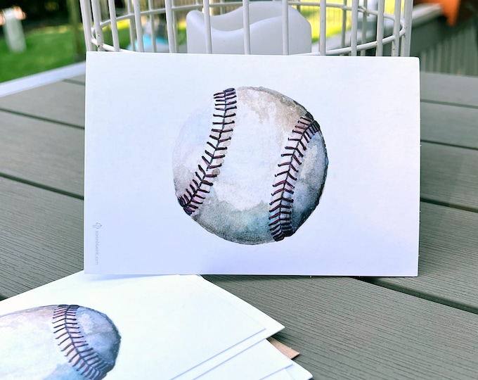 Baseball FLAT Panel notecards, 4x6” NEW edition super-heavy 16pt (not bifold) blank back matte finish, set of 12 with envs, opt white/kraft