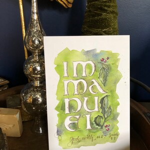 Immanuel, tarjeta de arte de Navidad de la exhibición de gran tamaño, acuarela medieval, 6x9 "ex-pesado 24 pt para la decoración o ser querido especial, barcos GRATIS