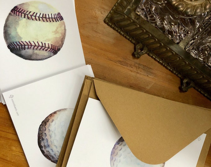 Baseball and golf notecards, 4x6” heavyweight 14pt FLAT panel blank cards, 6 each, set of 12