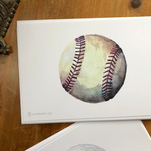 Baseball Flat Panel notecards, 4x6” heavyweight 14pt back blank cards, set of 12 with envelopes white or kraft