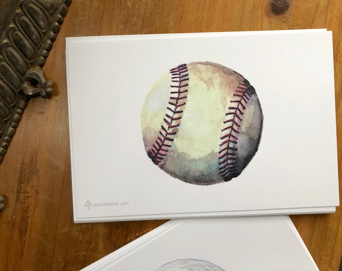 Baseball Flat Panel notecards, 4x6” heavyweight 14pt back blank cards, set of 12 with envelopes white or kraft