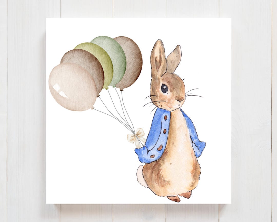 Peter Rabbit With Balloon Image Peter Rabbit Carrying Balloons PNG, Watercolour Bunny Clip Art (digital ...