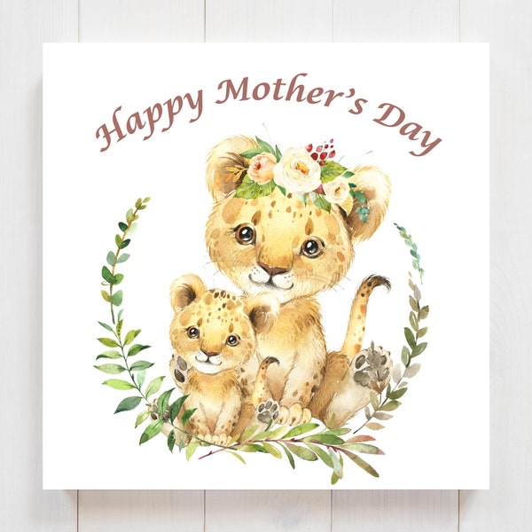 Instant PNG Download, Mother And Baby Lion In Wreath, Mother's Day, Mother's Day Clip Art, Mother's Day PNG, Lion PNGs