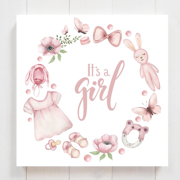 Instant PNG Download, It's A Girl Baby Girl Wreath, Baby Shower Wreath, New Born, PNG, Clip Art