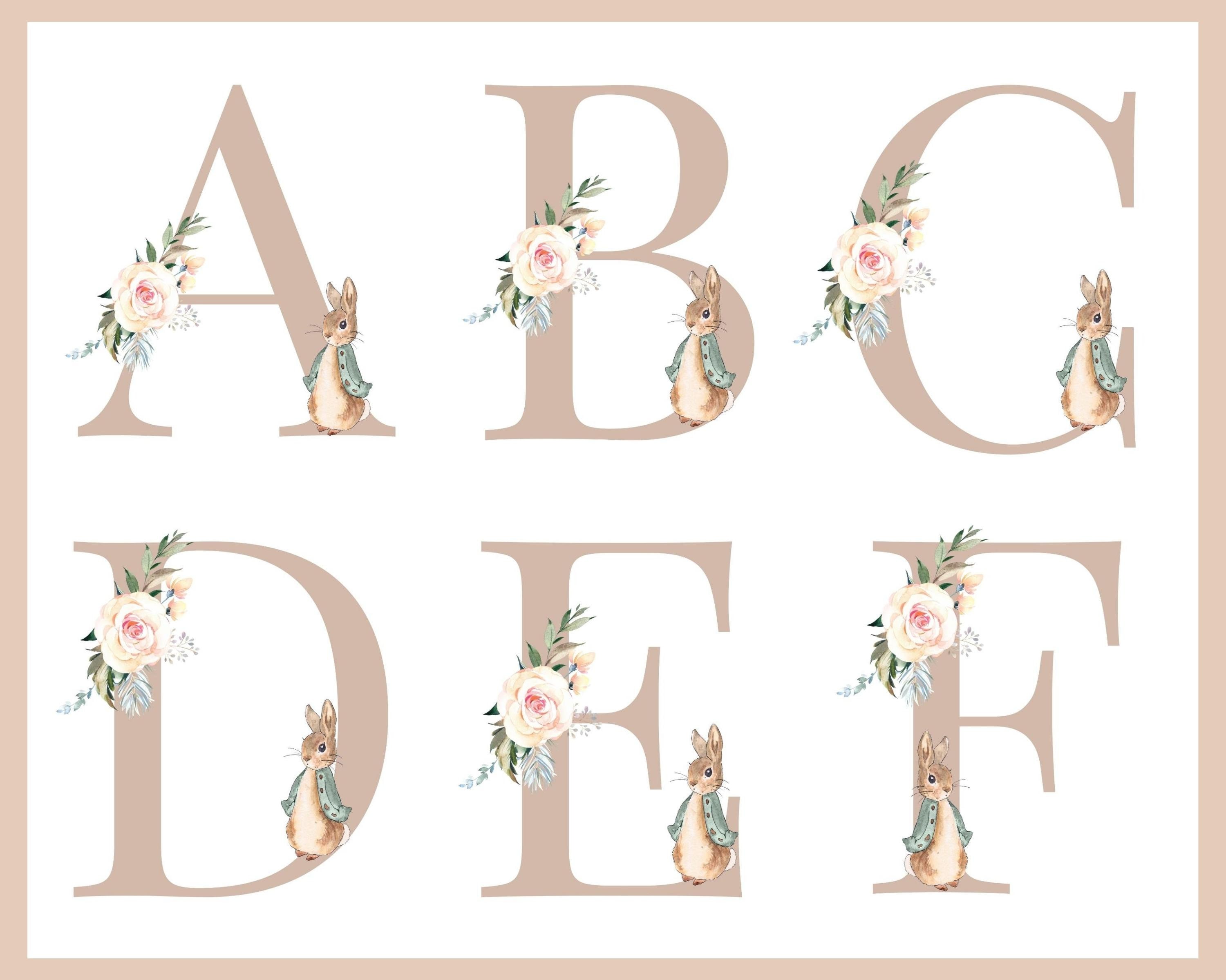 Peter Rabbit Sign Abc Instant Download, Printable PNG, Peter Rabbit Floral Alphabet ...