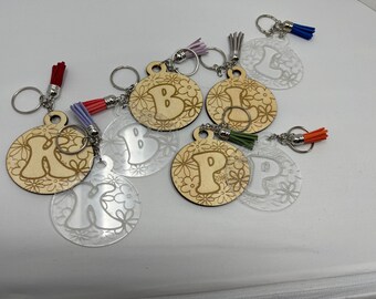 Groovy Floral Portachiavi iniziale o tiro borsa