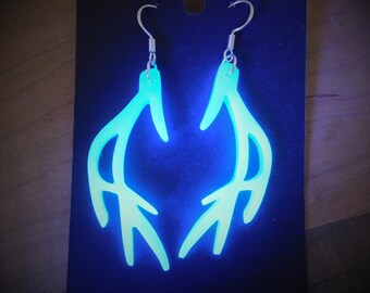 UV reactive earrings Glow in the dark Glow Deer Antler Earrings bluewhite