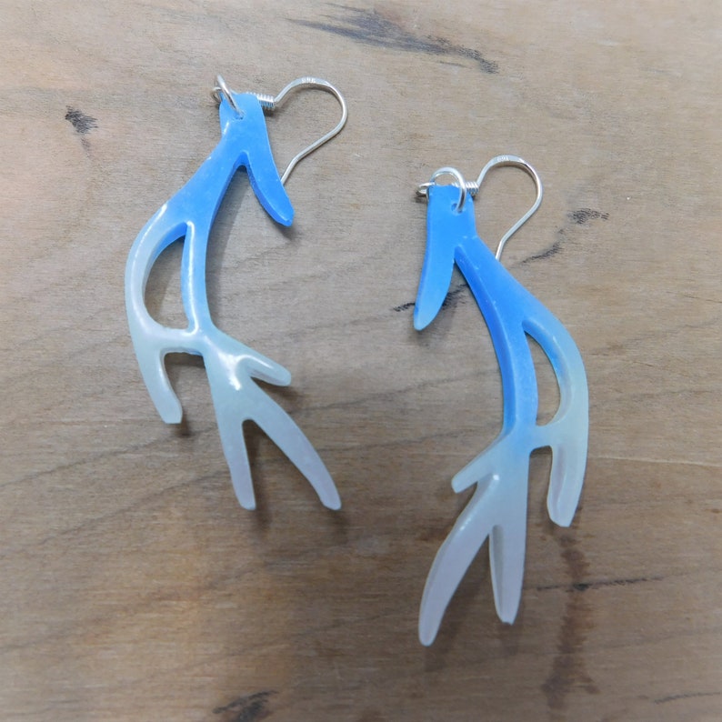 UV reactive earrings Glow in the dark Glow Deer Antler Earrings bluewhite