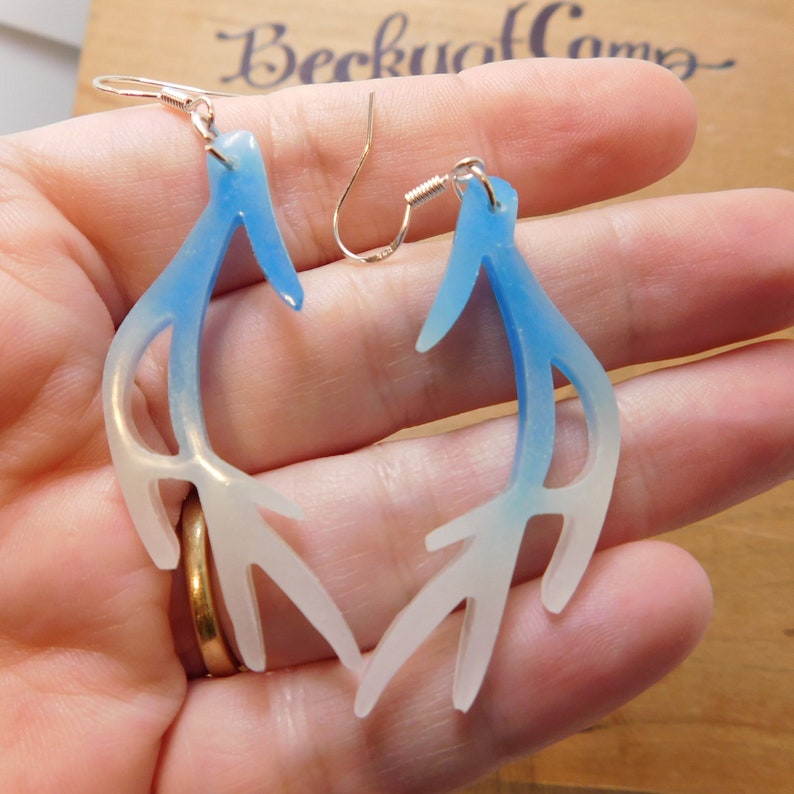 UV reactive earrings Glow in the dark Glow Deer Antler Earrings bluewhite