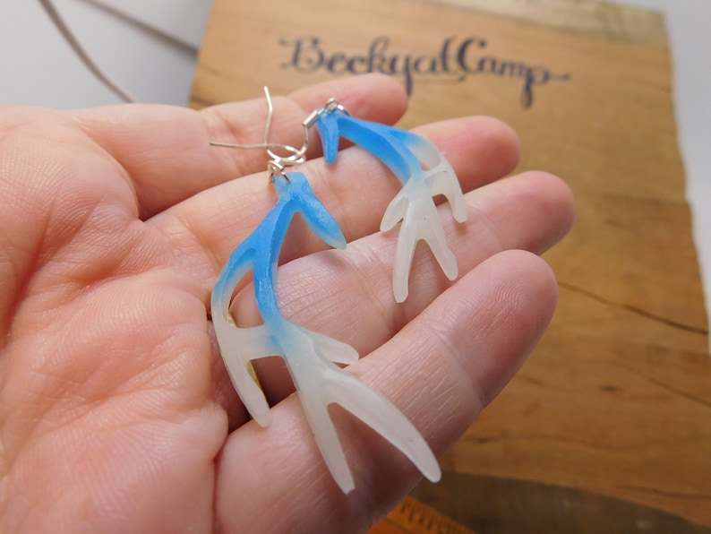 UV reactive earrings Glow in the dark Glow Deer Antler Earrings bluewhite