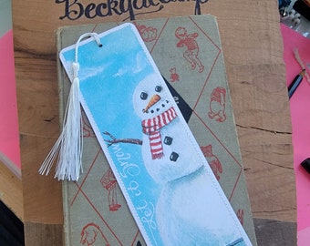 Marcapáginas de muñeco de nieve personalizado: Impresión artística de acuarela con costura
