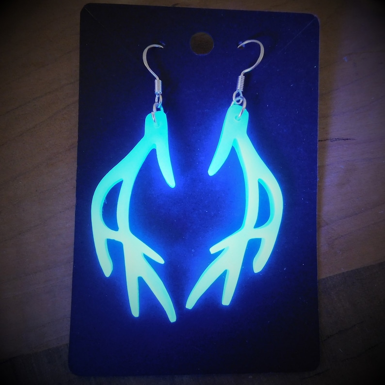 UV reactive earrings Glow in the dark Glow Deer Antler Earrings bluewhite