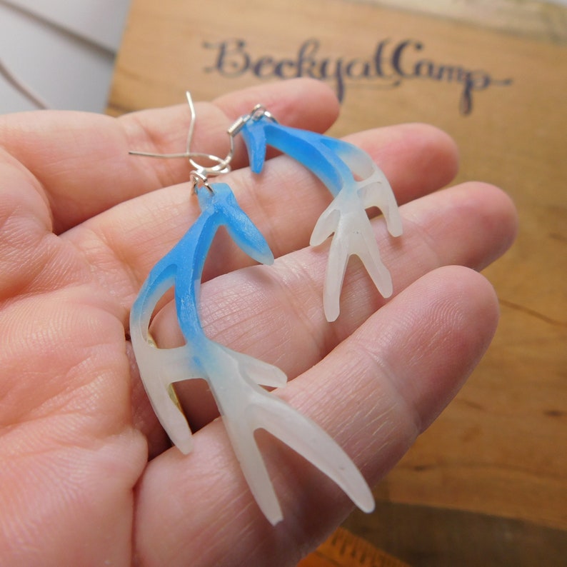 UV reactive earrings Glow in the dark Glow Deer Antler Earrings bluewhite