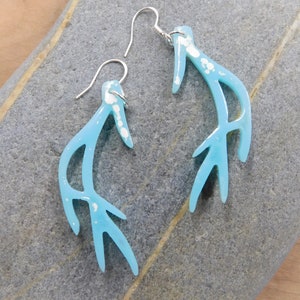Sky Blue/ White Deer Antler Earrings, gift