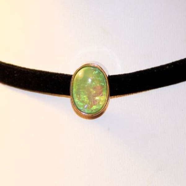 Green Milky Opal Black Velvet Choker Necklace