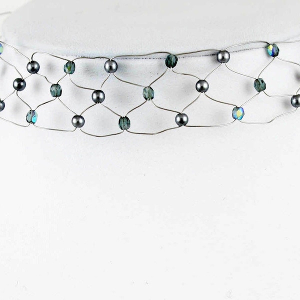 Hematite Beaded Web Illusion Choker