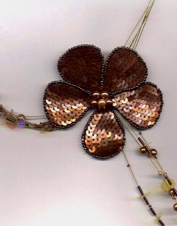 Extra Big Flower Brown Copper Statement Necklace … - image 1