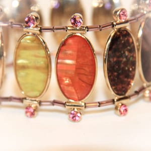 Mother of Pearl and Rhinestones Stretch Bracelet &quot; Pink Hues of Sedona &quot;