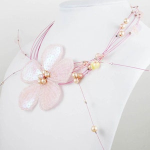 Extra Big Flower Pink Statement Necklace with Pearls