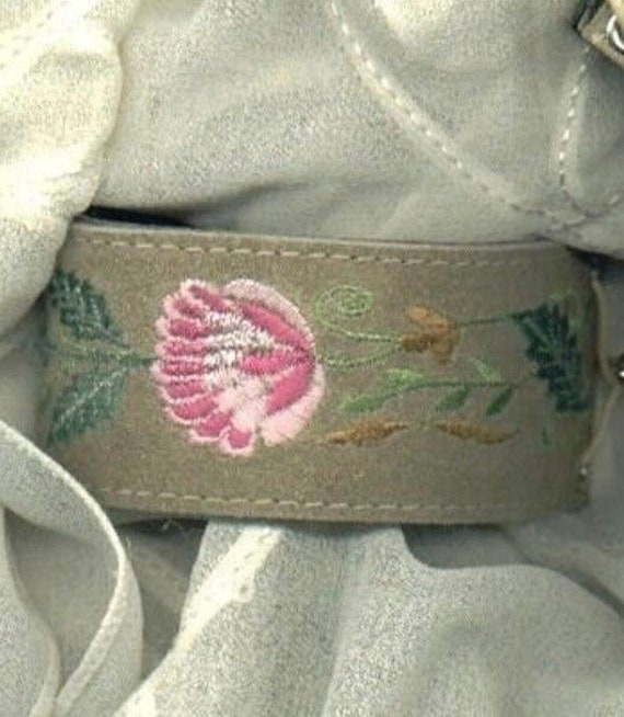 Beige Embroidered Suede Cuff with Pink Flower