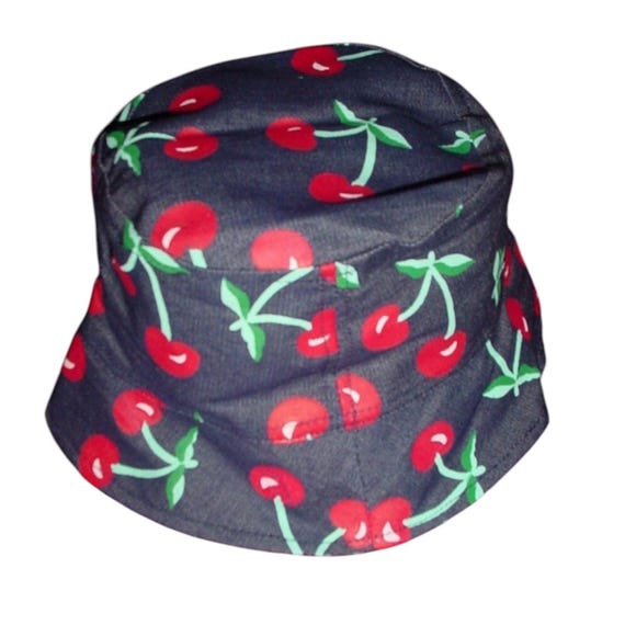 Cute fashion Cherry Print Denim Cap in Blue and Red Cherry Denim Hat – Jack & Joie main image 4