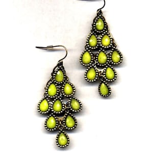 Lime Green Faceted Bead Chandelier Earrings – Boho Dangle Earrings
