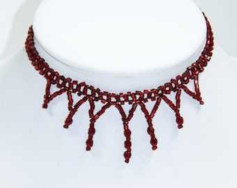 Collier Choker En Perles De Verre De Bohème Noir Et Rouge - Occasion Comme Neuf, Travail Artisanal