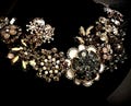 Gray, Opal Dusty Pink, and Hematite Flower Exquisite Rhinestone Gold Tone Statement Necklace