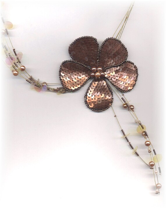 Extra Big Flower Brown Copper Statement Necklace … - image 2
