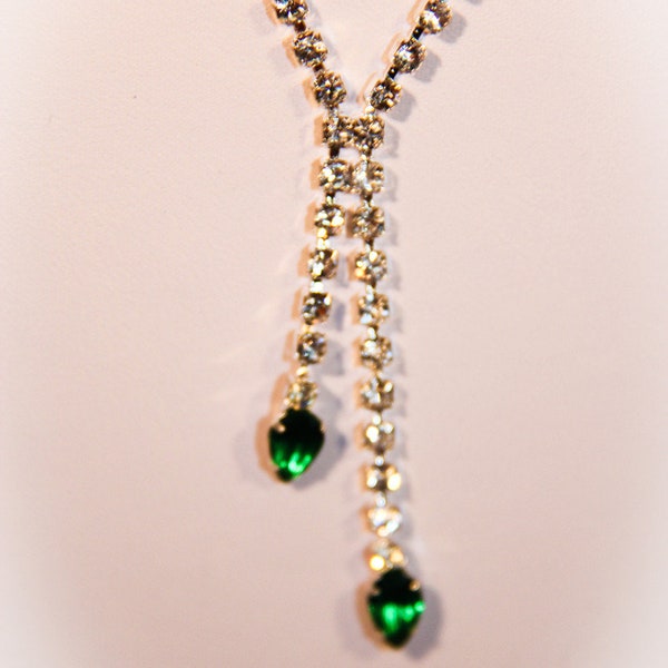 Rhinestone Split Necklace with Emerald Green Ends SATC