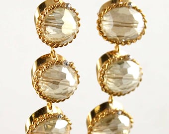 Three Tier Crystal Clear Bohemian Glass Drop Statement Earrings