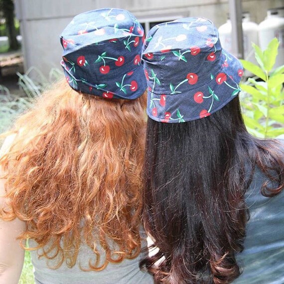Cute fashion Cherry Print Denim Cap in Blue and Red Cherry Denim Hat – Jack & Joie main image 3