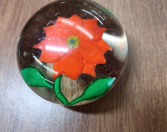 Vintage Art Glass Paperweight Floral Rose 1.5x2.5"