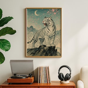 Japanese White Tiger Art Print: Vintage Mythology Wall Decor (Digital Download)