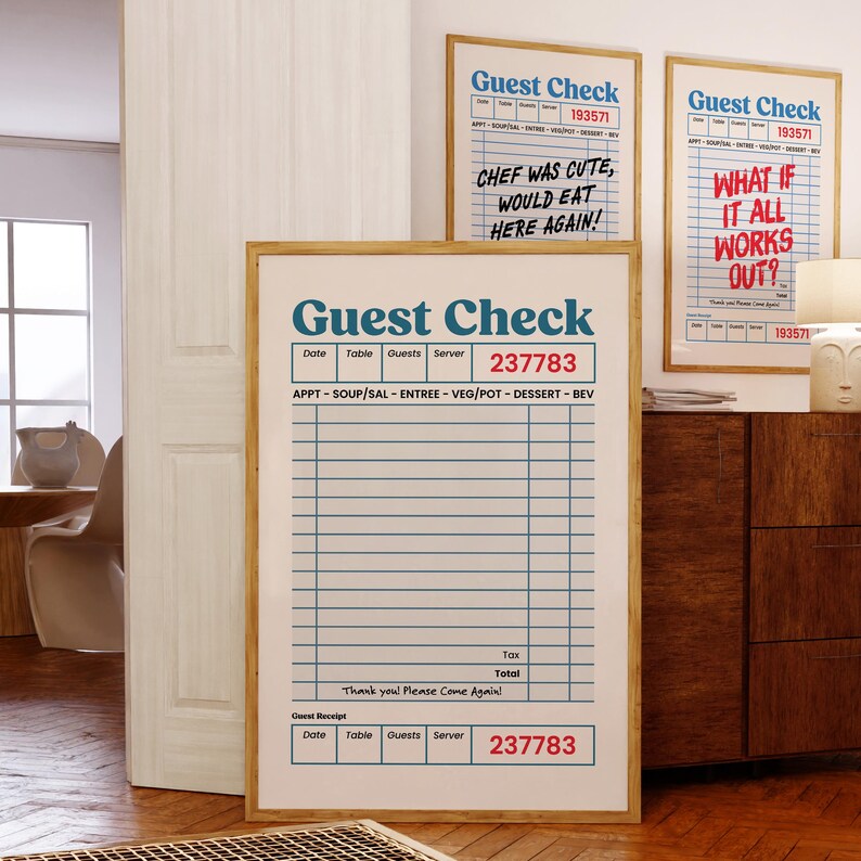 Humorous Blank Check Blank Guest Check Print, Bar Cart Decor, Retro Wall Art, Digital ...