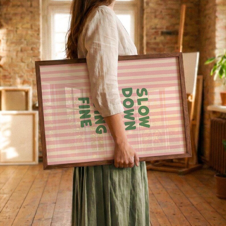 Motivational Poster Slow Down You're Doing Fine, Typography Poster, Pink and Green, Digital Download image 10